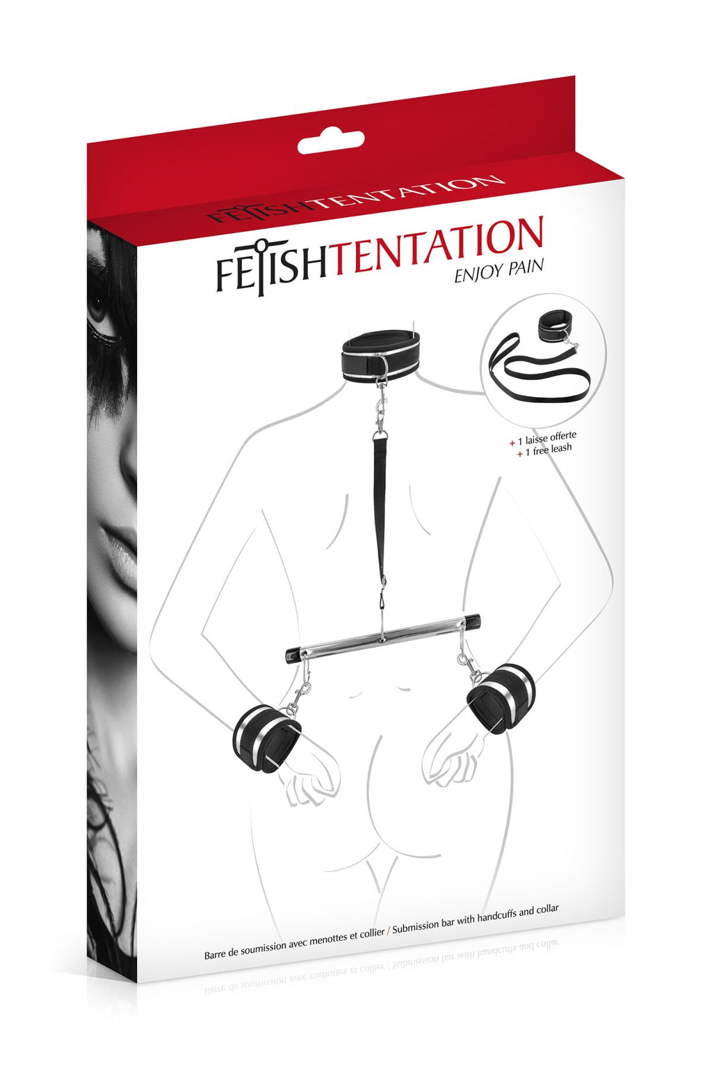 Фіксатор для рук і шиї з повідцем Fetish Tentation Submission bar with