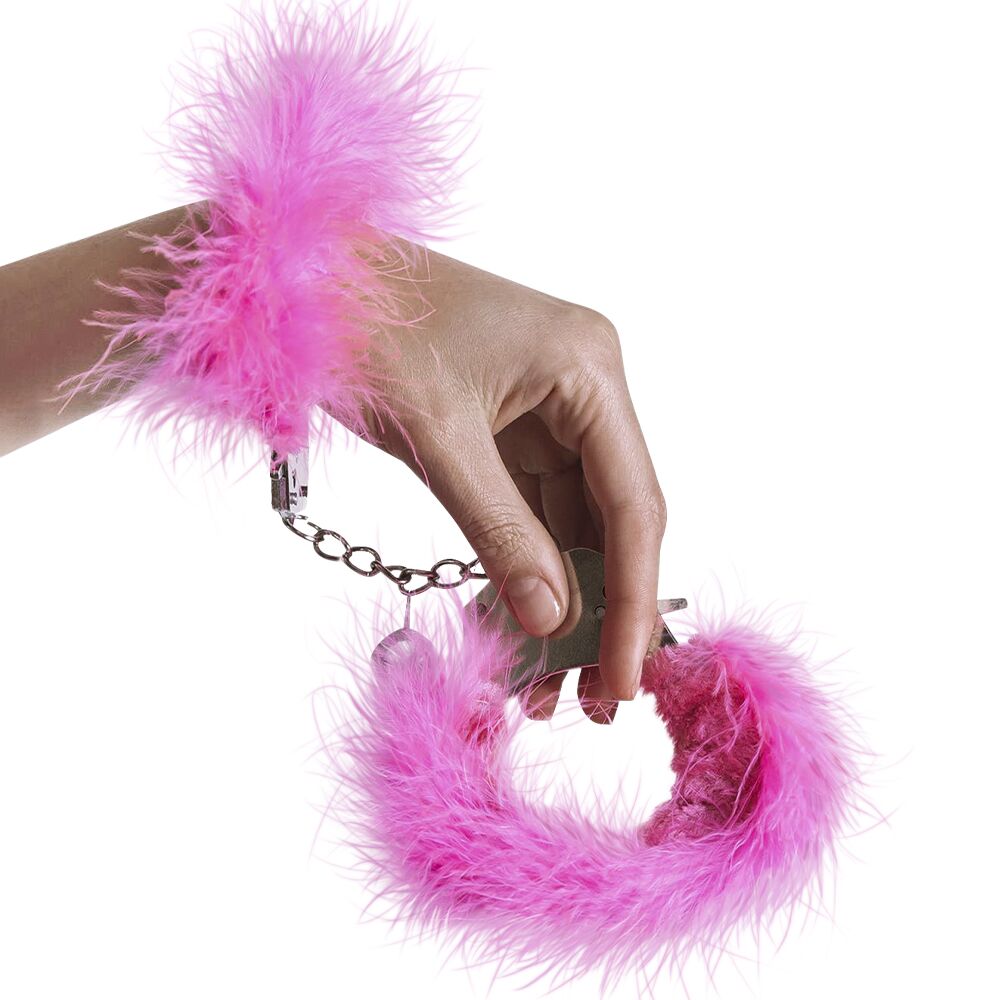 Наручники металеві Adrien Lastic Handcuffs з рожевим