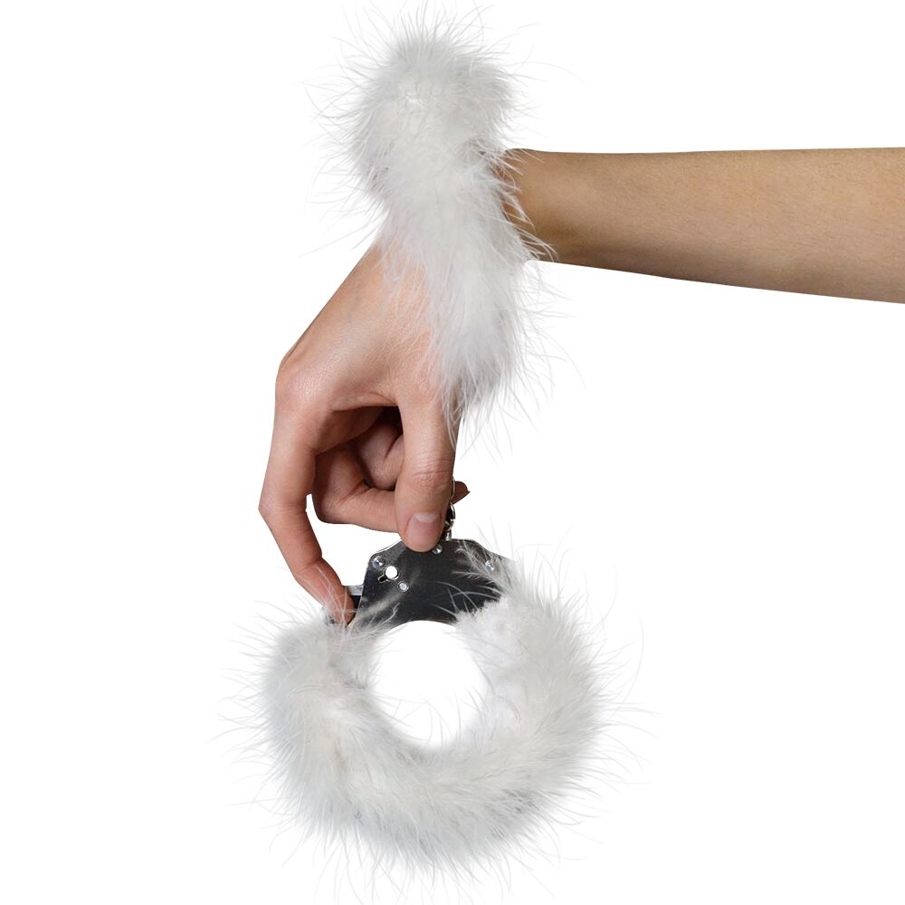 Наручники металеві Adrien Lastic Handcuffs з білим
