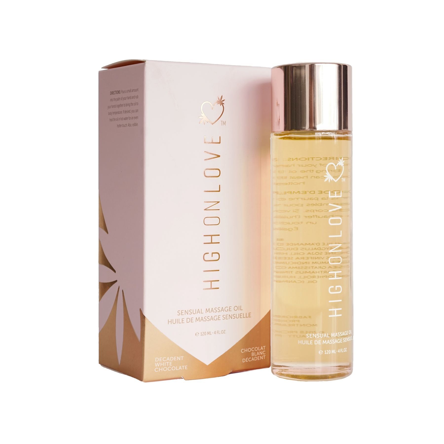 Масажна олія HighOnLove Massage Oil - Decadent White Chocolate з маслом насіння конопель