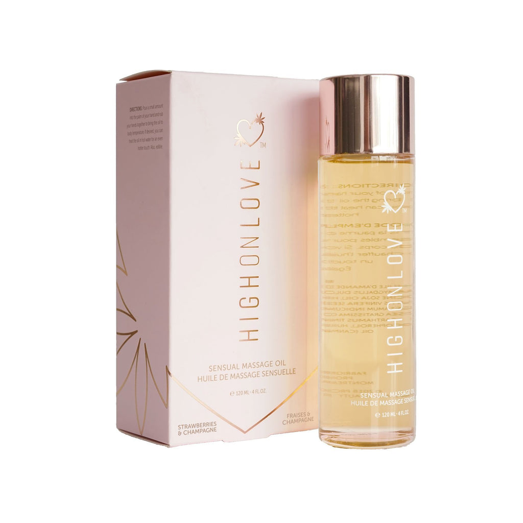 Масажна олія HighOnLove Massage Oil - Strawberry & Champagne з маслом насіння конопель