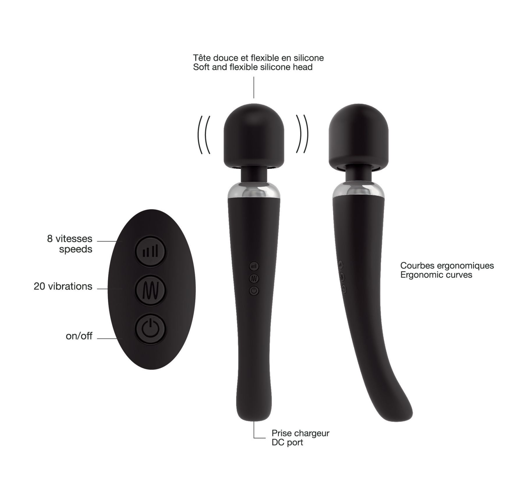 Потужний вібромасажер Dorcel Megawand Black перезаряджуваний