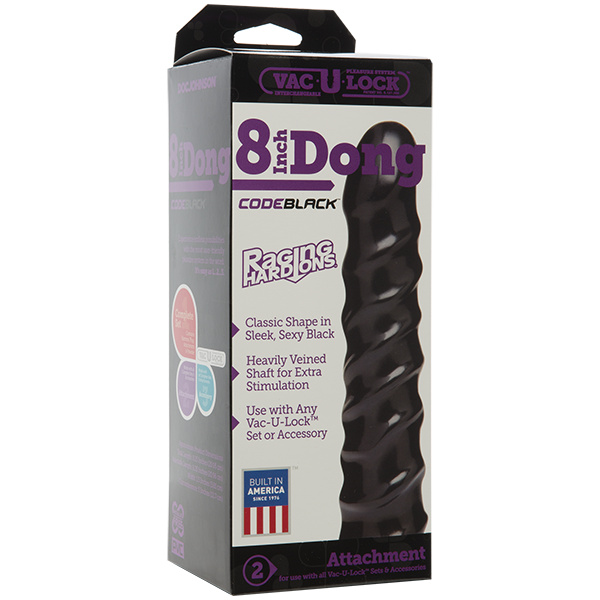 Дилдо Doc Johnson CodeBlack - 8 Inch Raging Vac-U-Lock із стимулювальним рельєфом