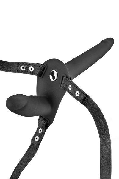 Подвійний страпон з вібрацією Fetish Tentation Vibrating Strap-On with