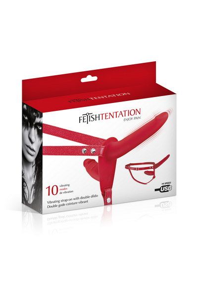 Подвійний страпон з вібрацією Fetish Tentation Vibrating Strap-On with