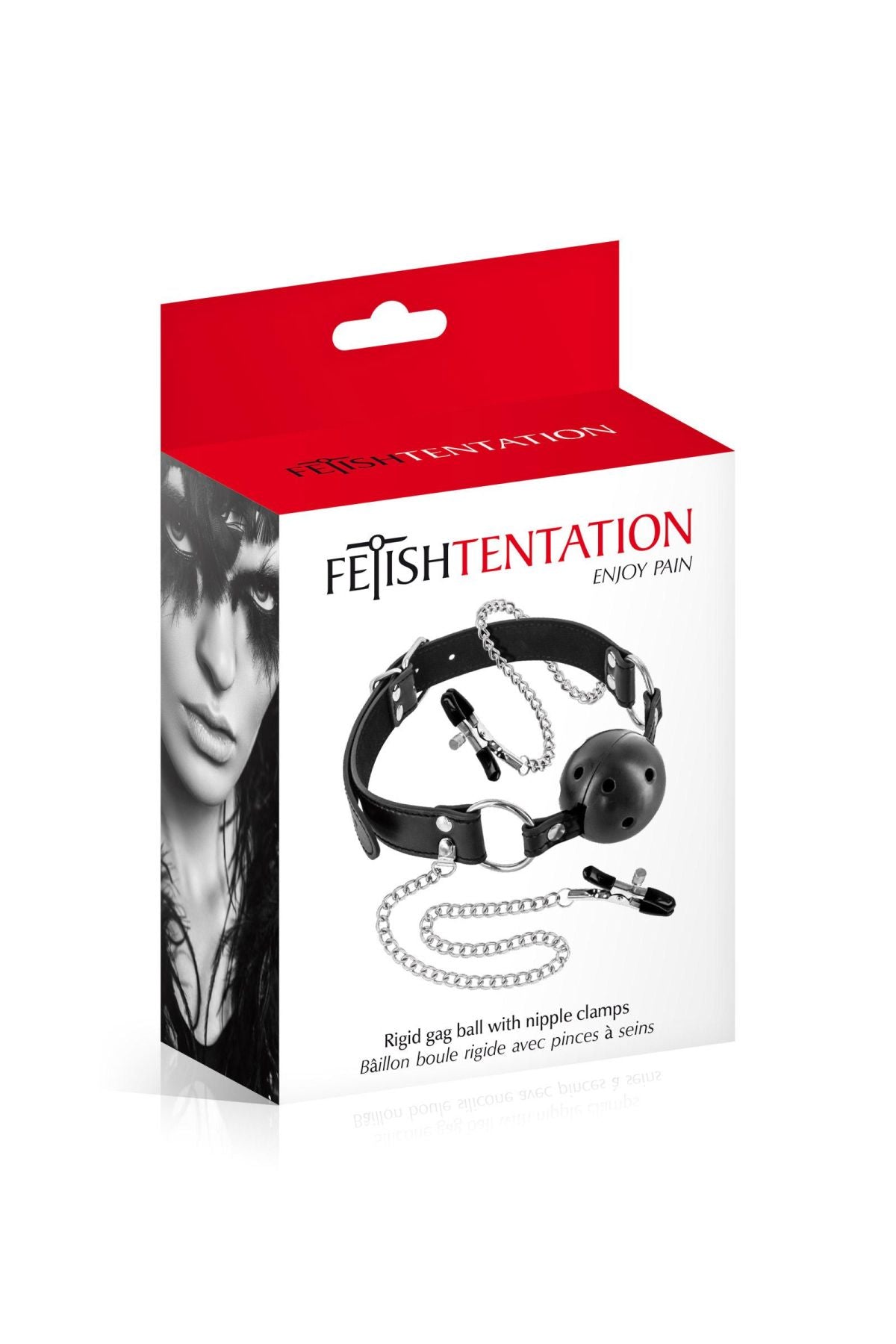 Повітропроникний кляп із затискачами для сосків Fetish Tentation Rigid Gag Ball