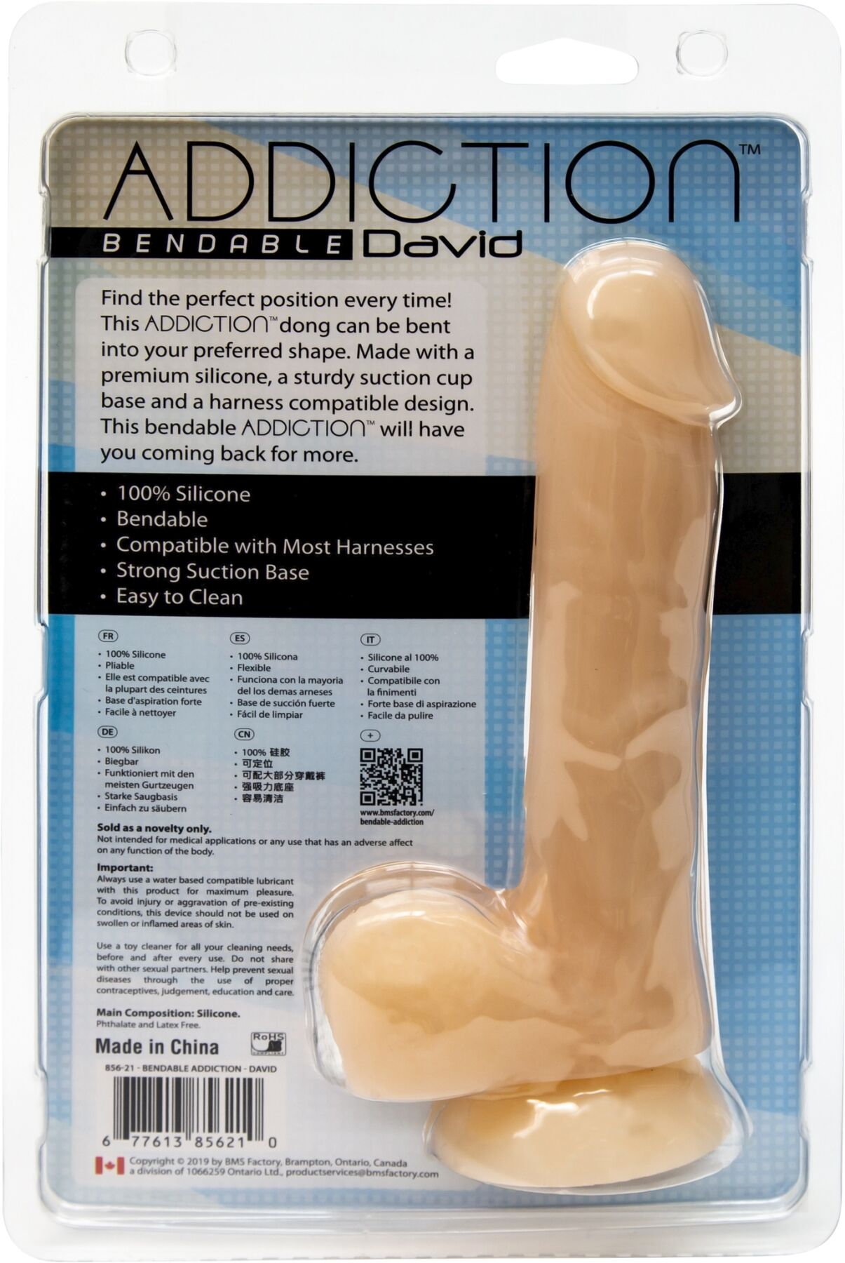 Фалоімітатор із пам’яттю форми, на присосці ADDICTION DAVID 8″ Silicone Dong