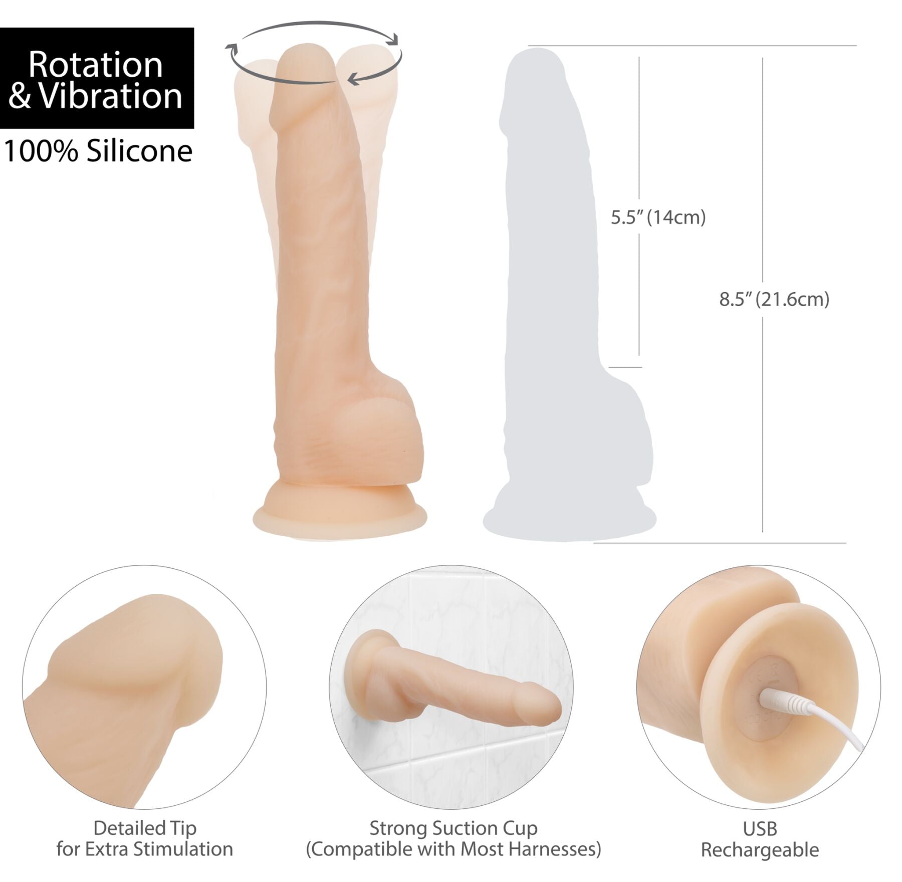Фалоімітатор з вібрацією та ротацією Naked ADDICTION James 8″ Rotating & Vibrating Dong
