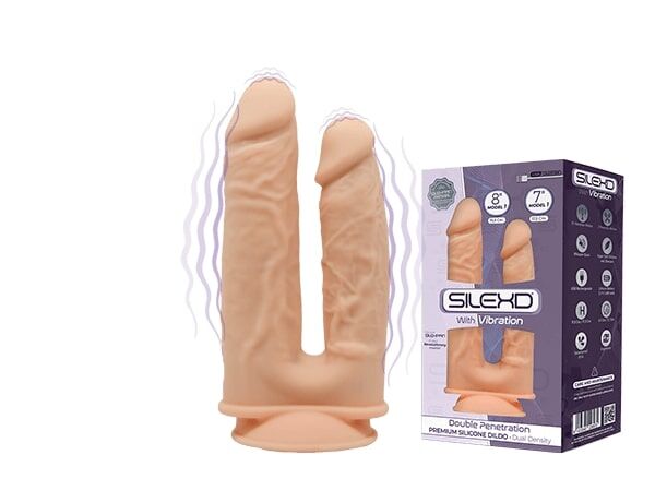 Фалоімітатор подвійний з вібрацією SilexD Double Gusto Flesh Motor Model 1 size 8 & 7