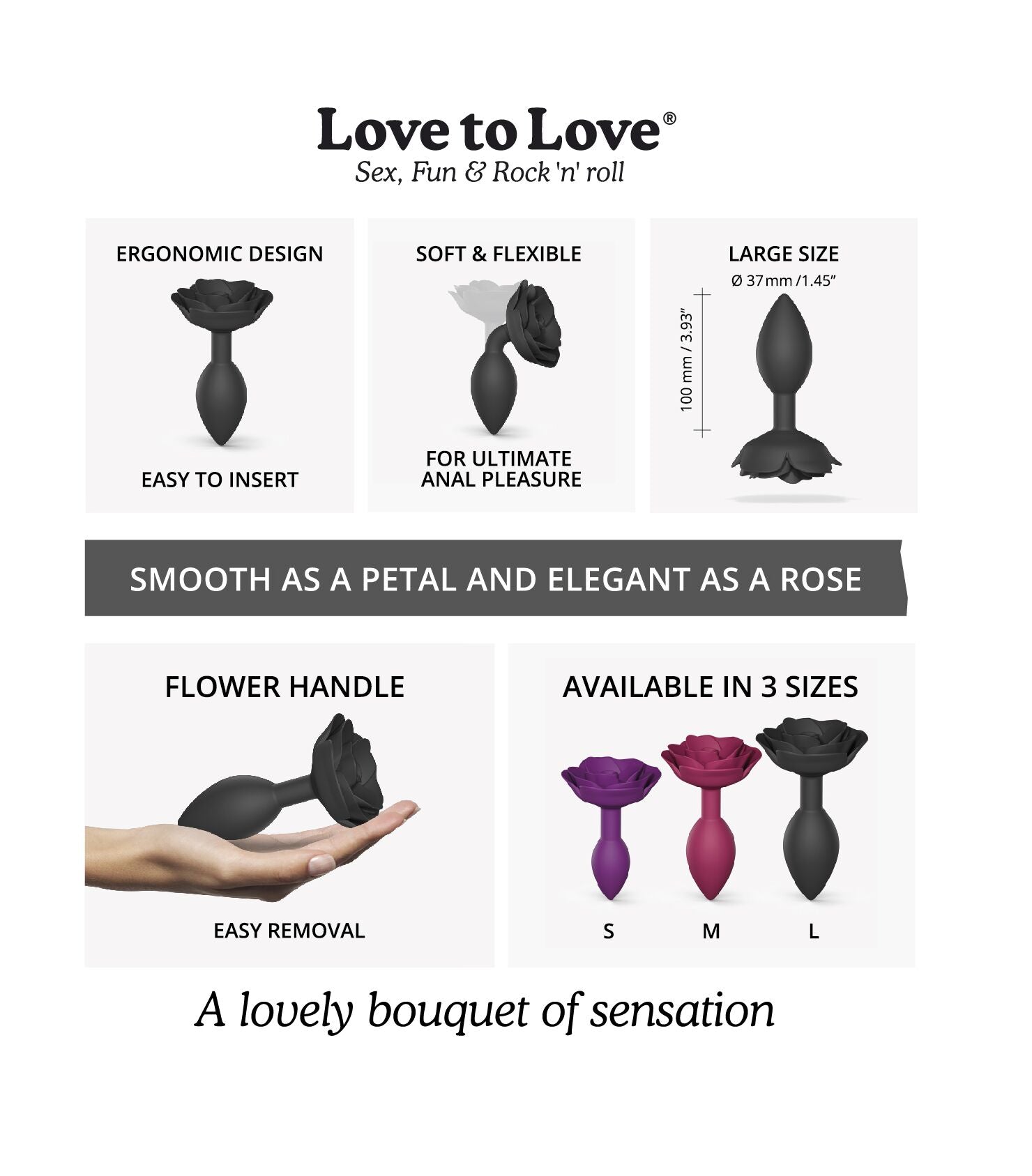 Силіконова анальна пробка Love To Love OPEN ROSES ONYX