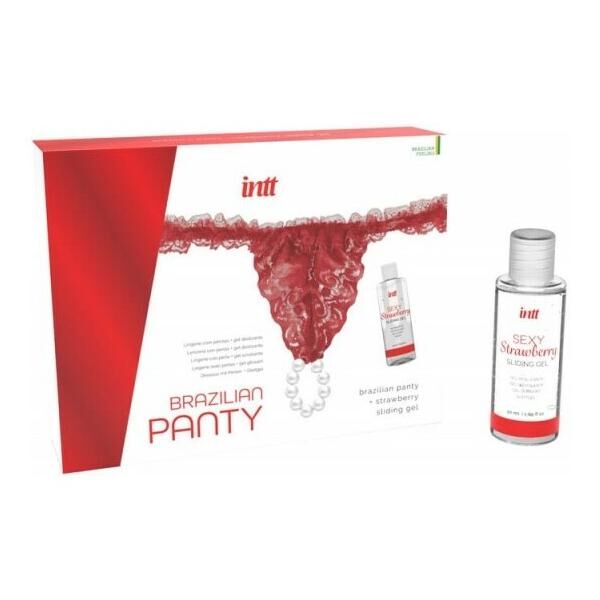 Набір Intt BRAZILIAN PANTY : трусики на резинці - з перлинним кільцем + полунична змазка