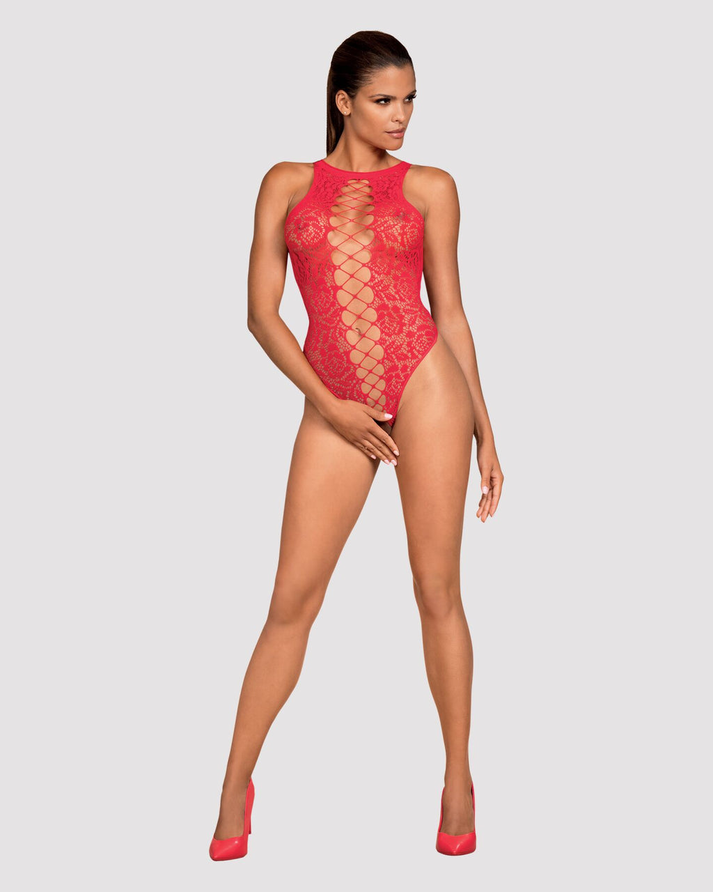 Ажурний бодістокінг із ефектом шнурівки Obsessive B120 teddy