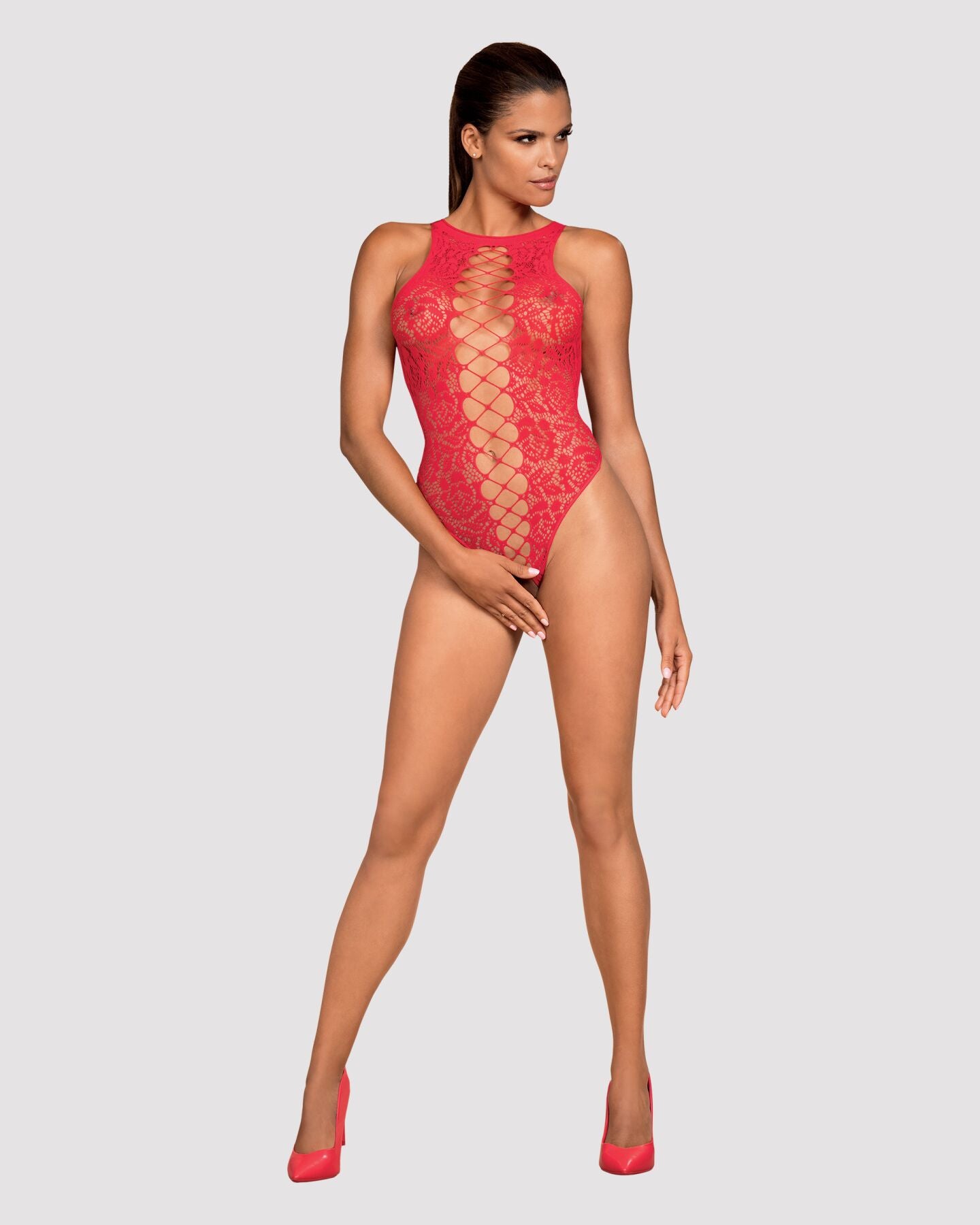 Ажурний бодістокінг із ефектом шнурівки Obsessive B120 teddy