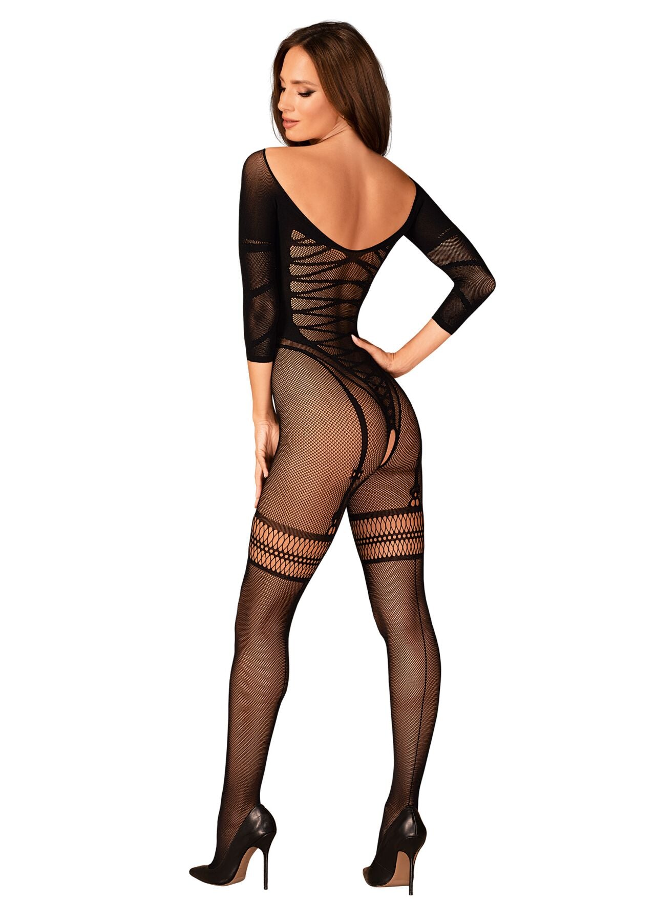 Сітчастий бодістокінг з імітацією підв’язок Obsessive Bodystocking