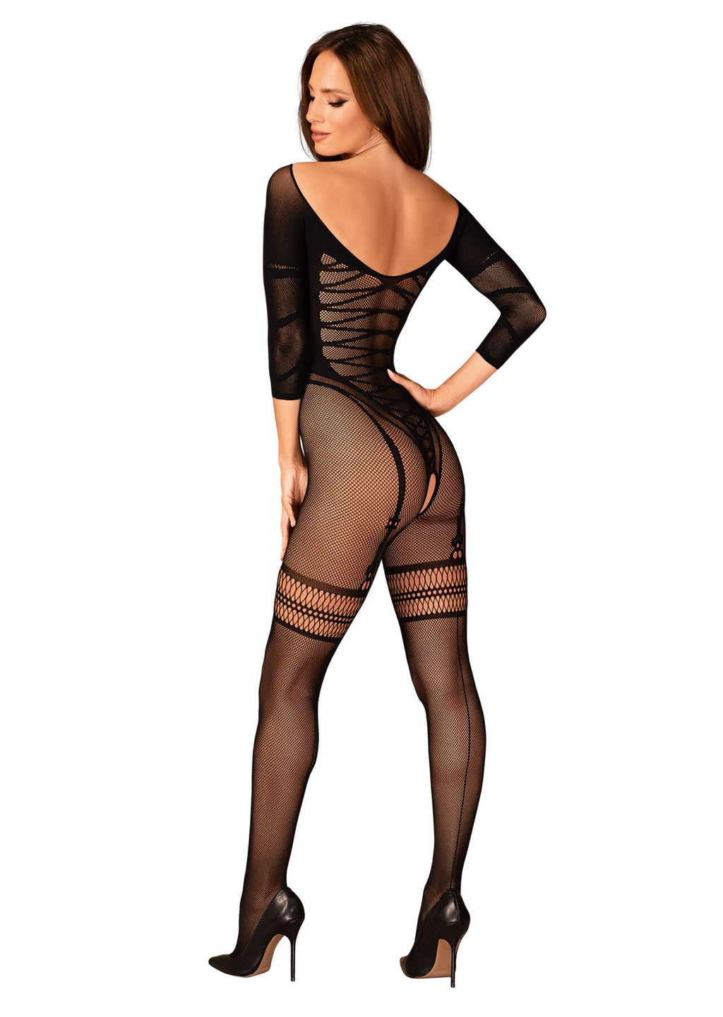 Сітчастий бодістокінг з імітацією підв’язок Obsessive Bodystocking