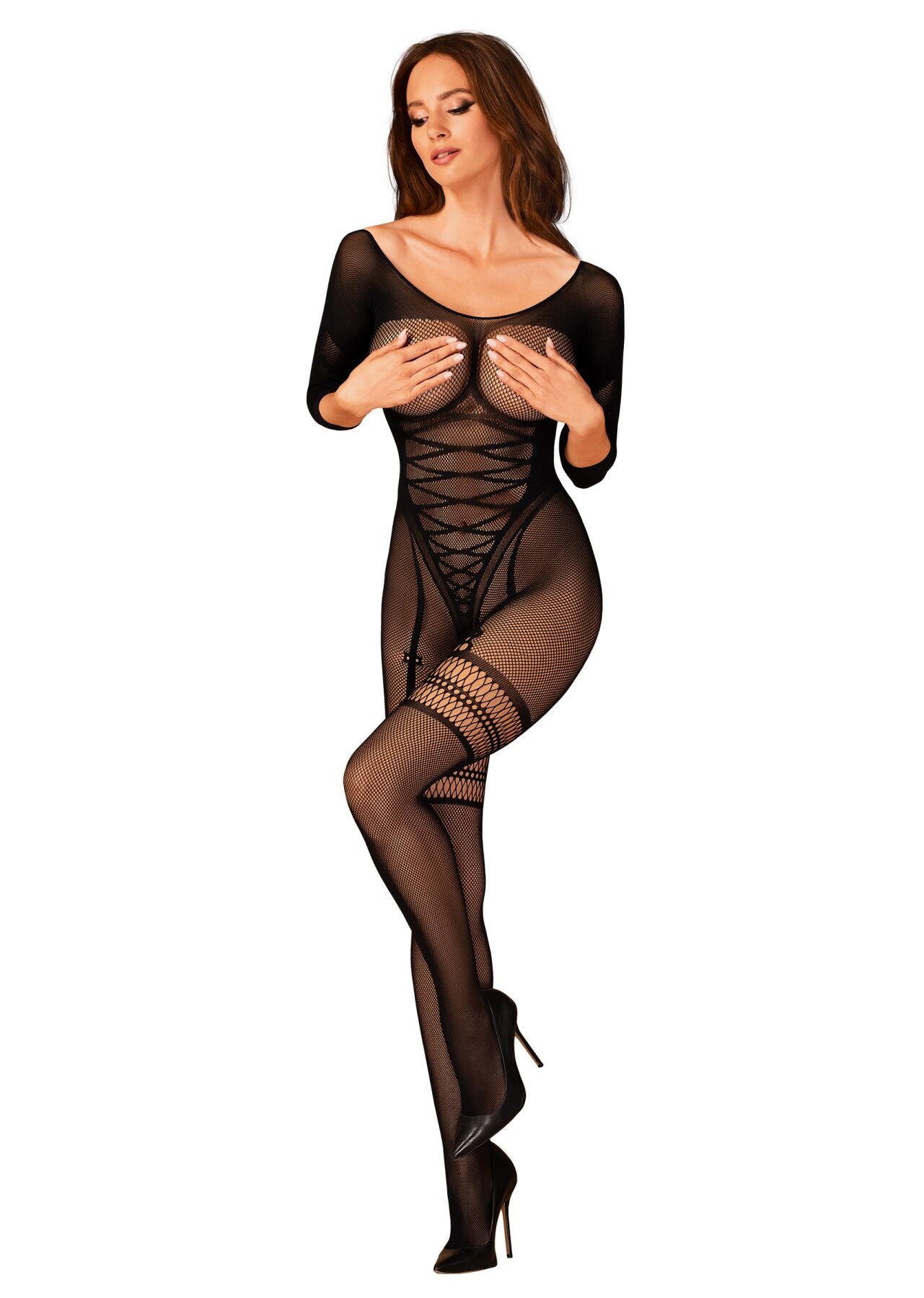Сітчастий бодістокінг з імітацією підв’язок Obsessive Bodystocking