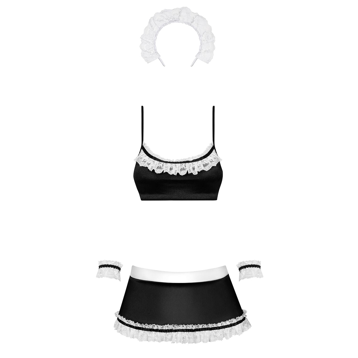 Атласний еротичний костюм покоївки Obsessive Maid set