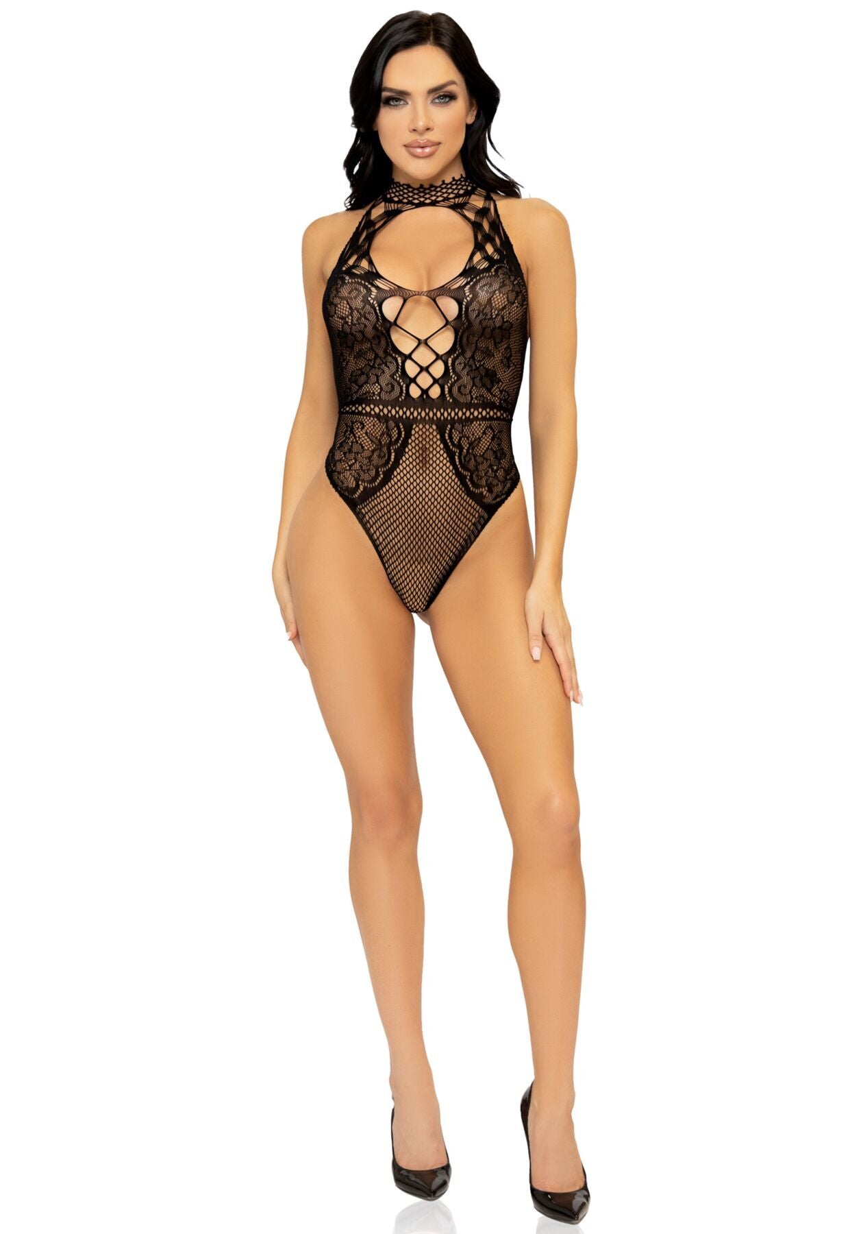 Білизна Leg Avenue Net and lace halter bodysuit