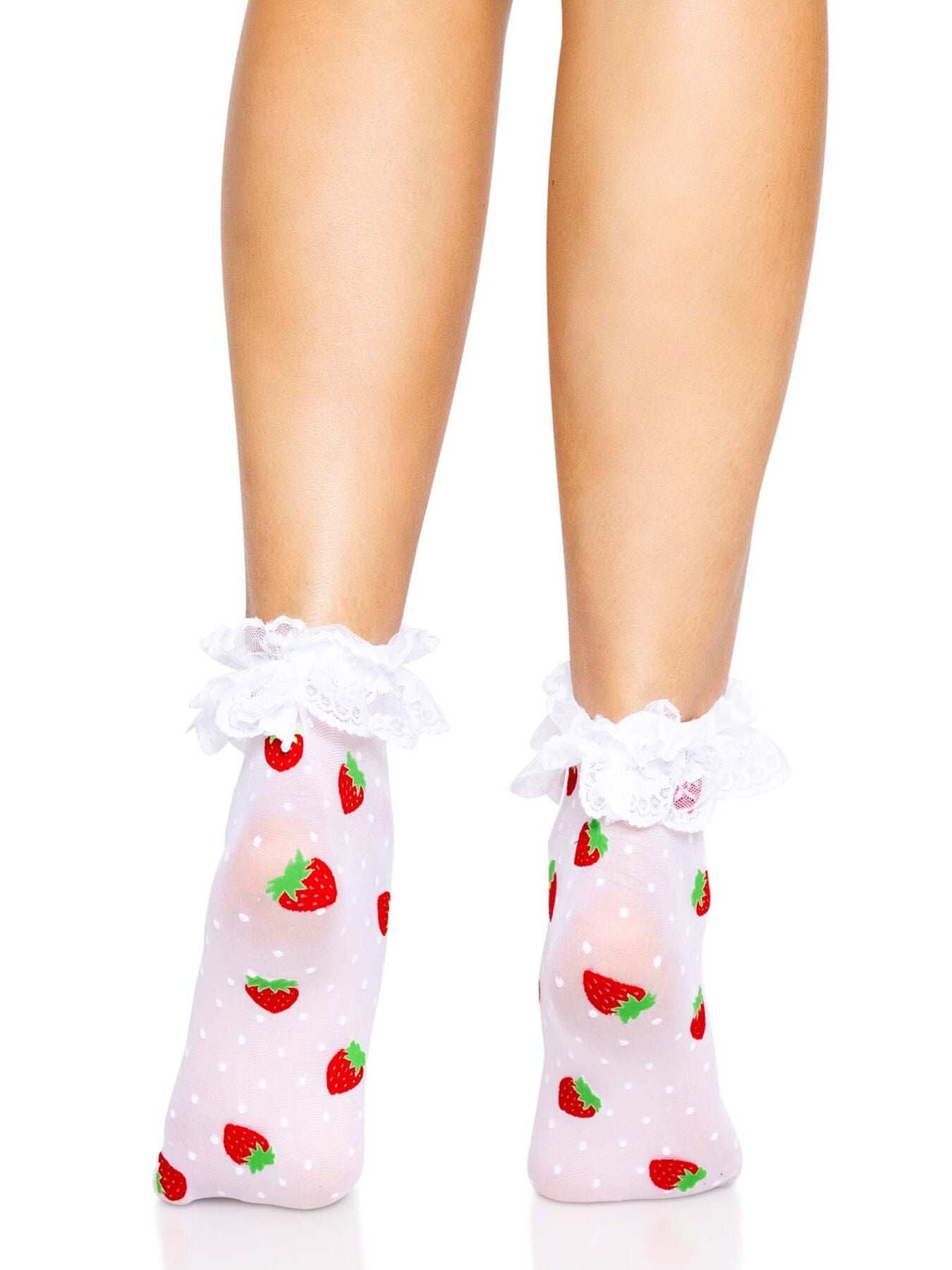 Шкарпетки жіночі з полуничним принтом Leg Avenue Strawberry ruffle top anklets