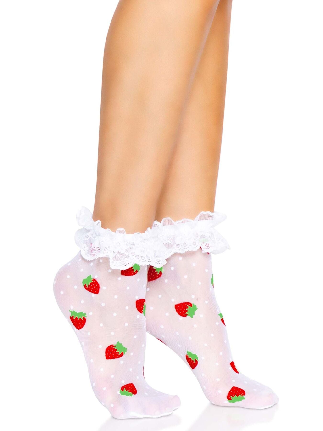 Шкарпетки жіночі з полуничним принтом Leg Avenue Strawberry ruffle top anklets