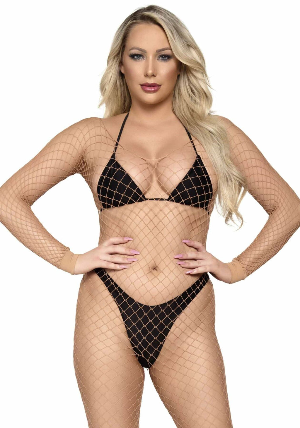 Бодістокінг у велику сітку Leg Avenue Long Sleeved Bodystocking