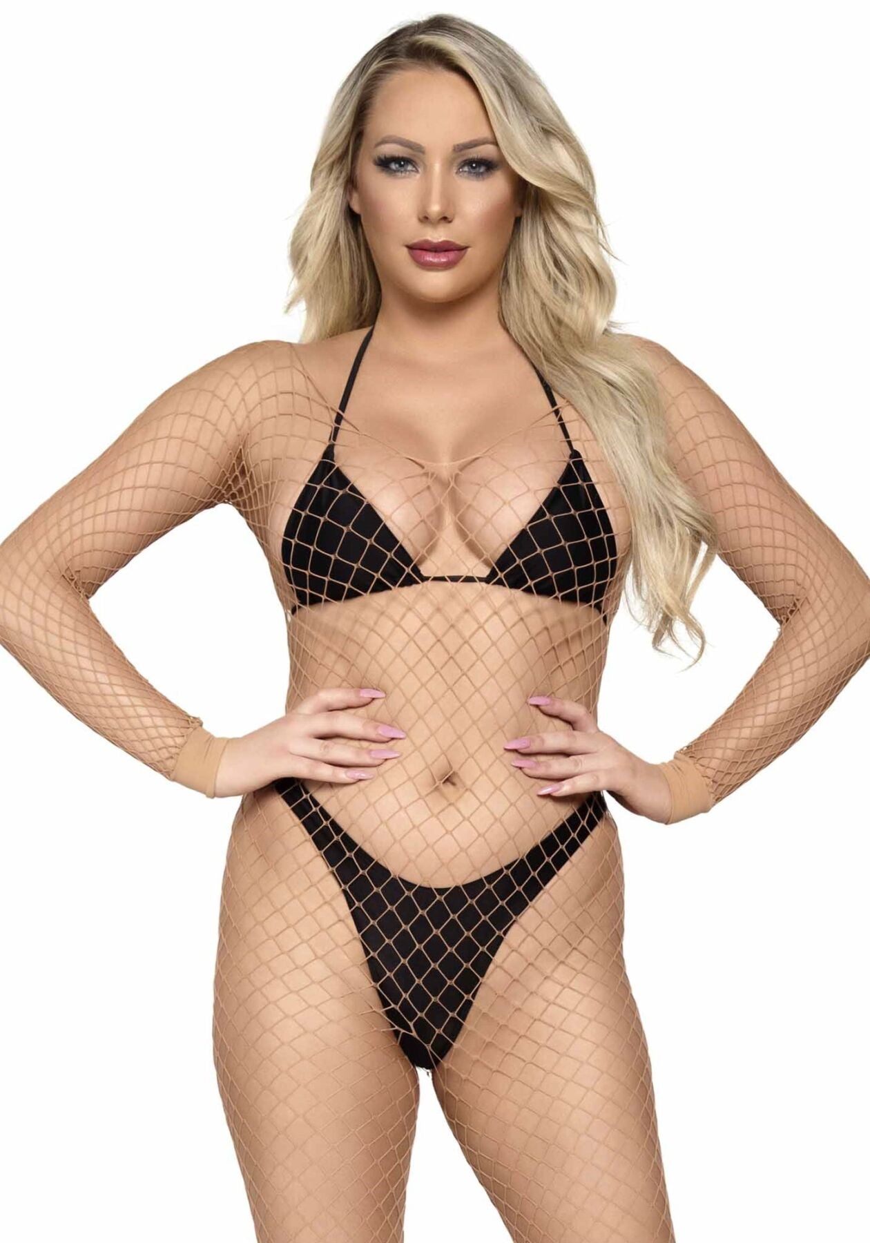 Бодістокінг у велику сітку Leg Avenue Long Sleeved Bodystocking