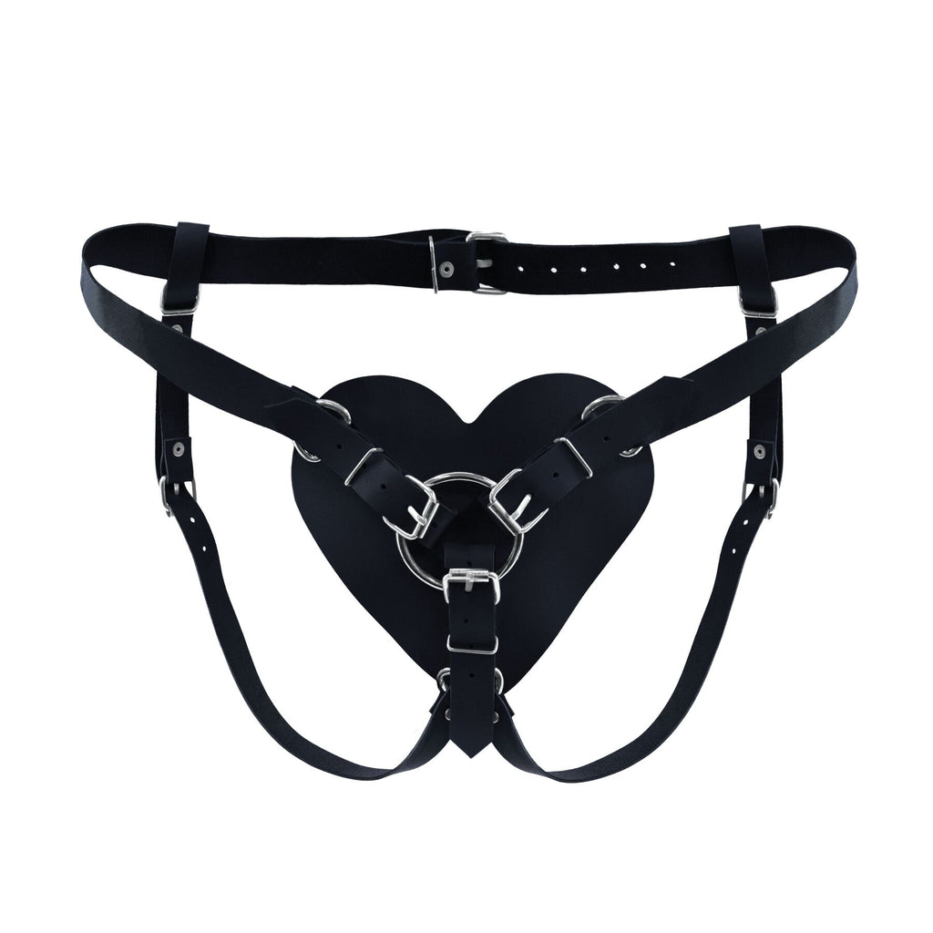Трусики Серце для страпону з натуральної шкіри Feral Feelings Hearts Strap-on Belt