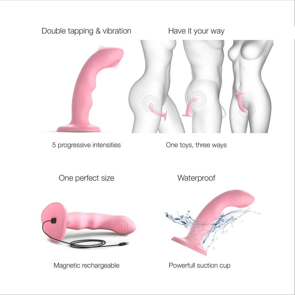 Насадка для страпона з подвійною точковою пульсацією Strap-On-Me TAPPING DILDO WAVE