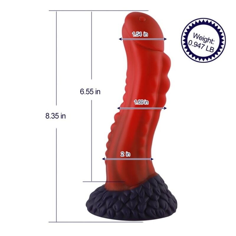 Фалоімітатор для секс-машин Hismith 8.35″ Curved Silicone Dildo Red Monster Series