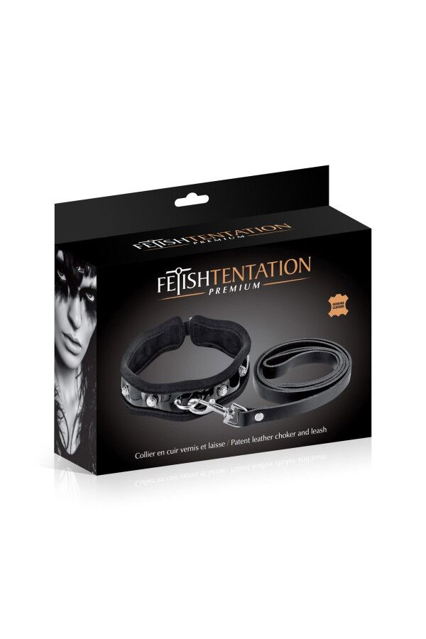 Повідець із нашийником Fetish Tentation Premium Patent Leather