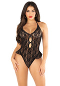 Боді з відкритою спиною та рюшами на стегнах Leg Avenue Lace Floral Lace Halter Teddy