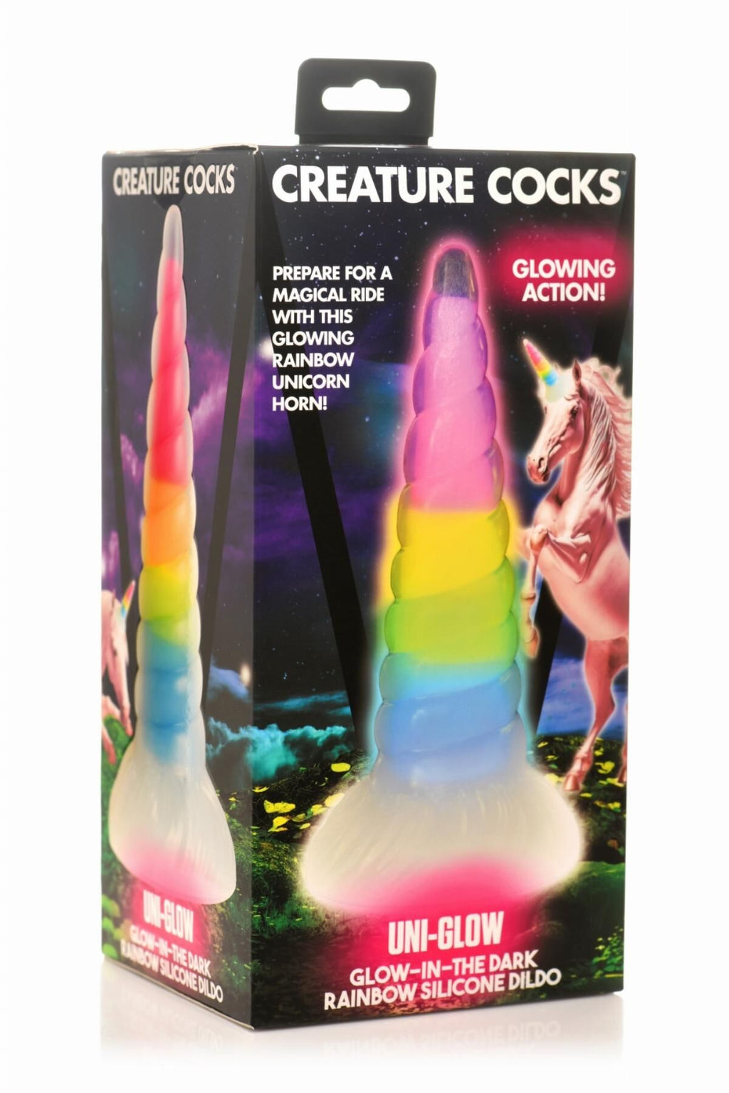 Фентезійний фалоімітатор Creature Cocks Luminescent Rainbow Silicone Dildo