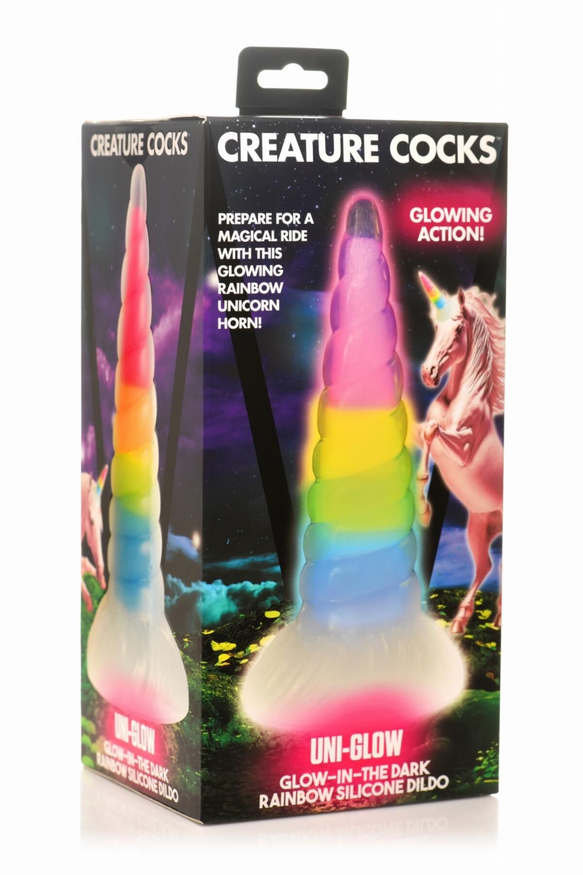 Фентезійний фалоімітатор Creature Cocks Luminescent Rainbow Silicone Dildo