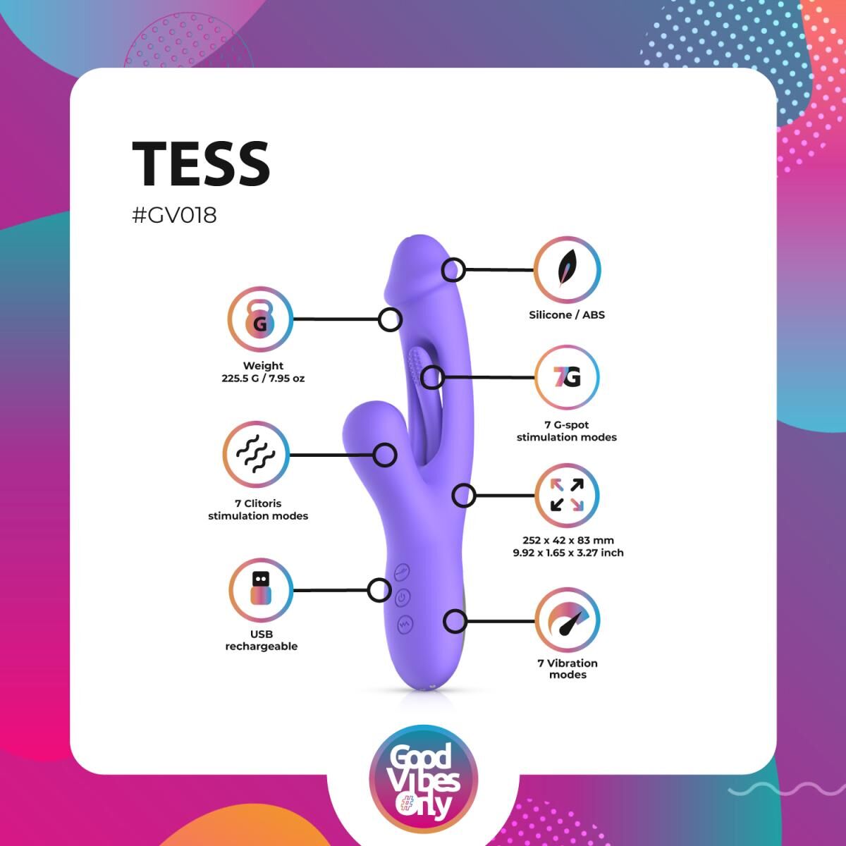 Вібратор-кролик Good Vibes Only Tess Rabbit Vibrator with G-Spot Stimulator