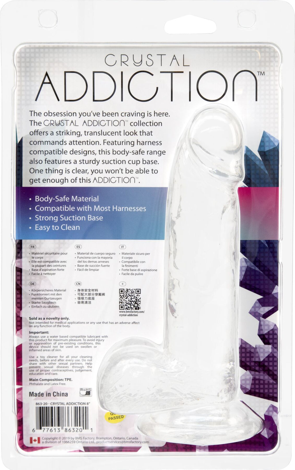 Прозорий фалоімітатор на присосці ADDICTION Clear Dildo with Balls 8″