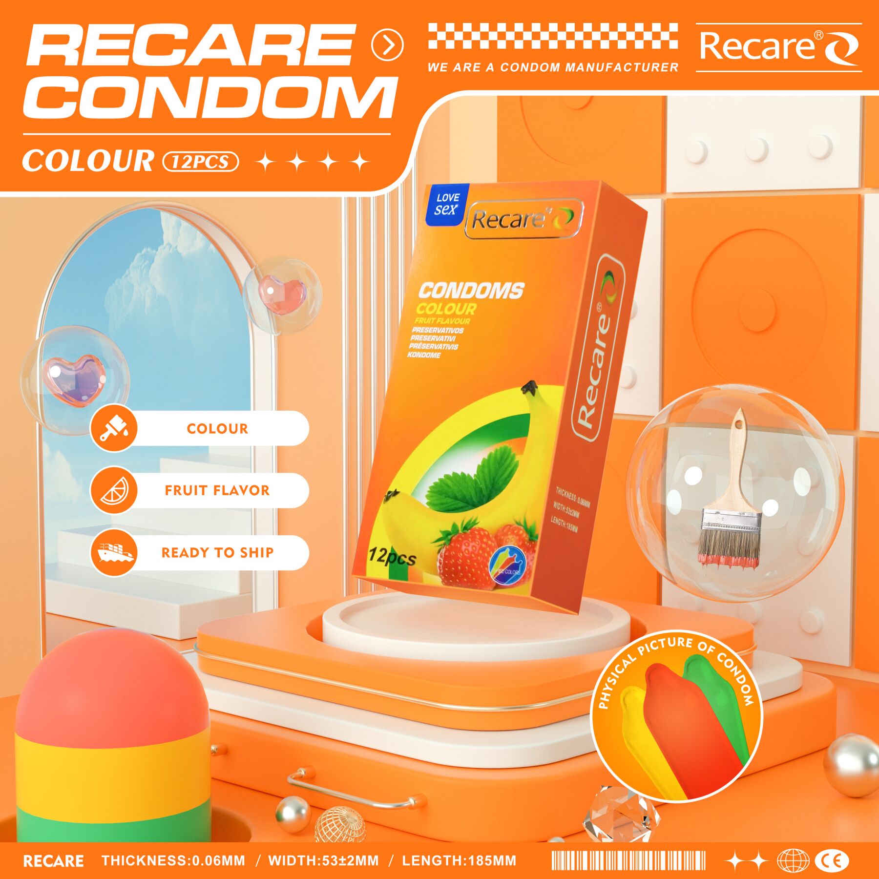 Презервативи Recare Color Fruit Flavour Condoms