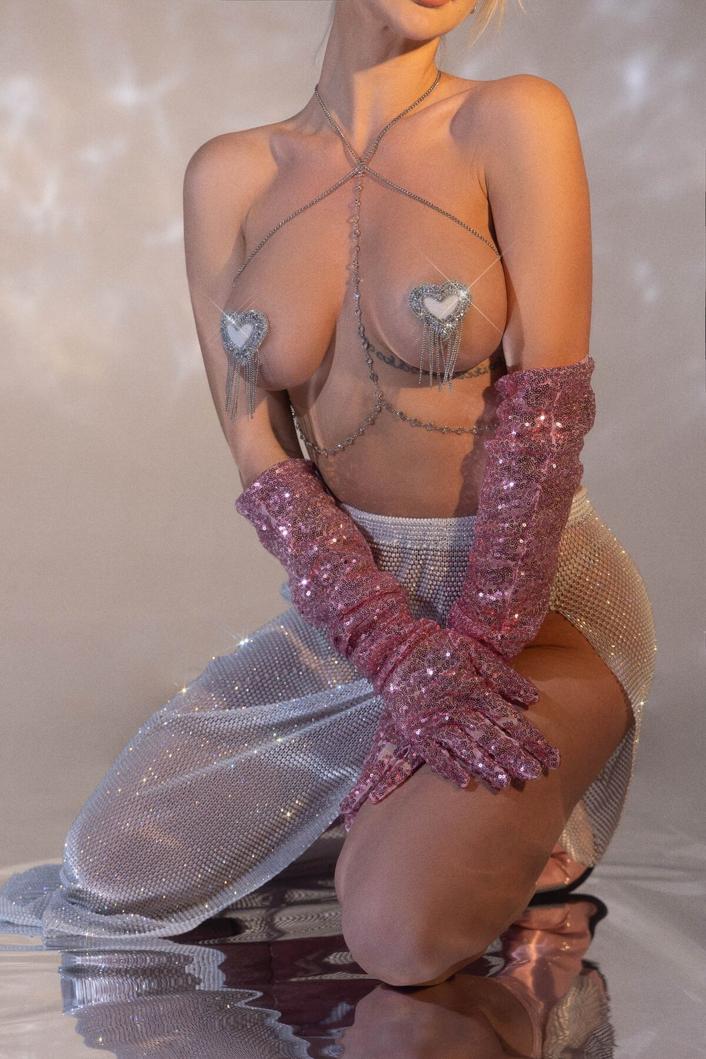 Пестис-сердечка з пензликами та чокером JSY Nipple