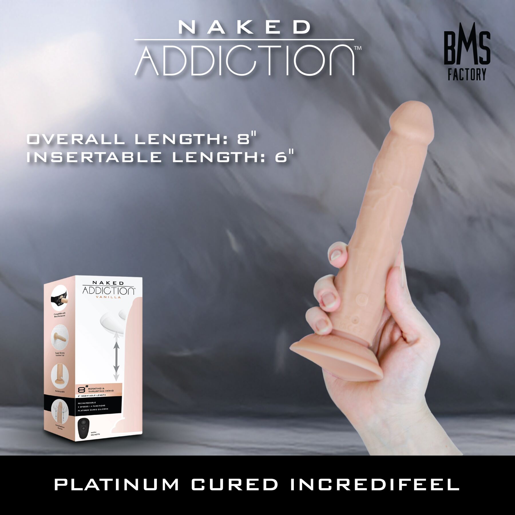 Фалоімітатор з ротацією та пульсацією Naked ADDICTION 8″ Rotating & Thrusting Dong